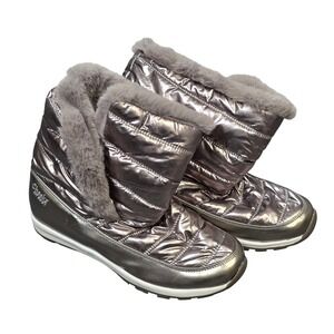 Tony Little Cheeks Fit Body Boots Women's Size 10W Metallic Silver Faux Fur
